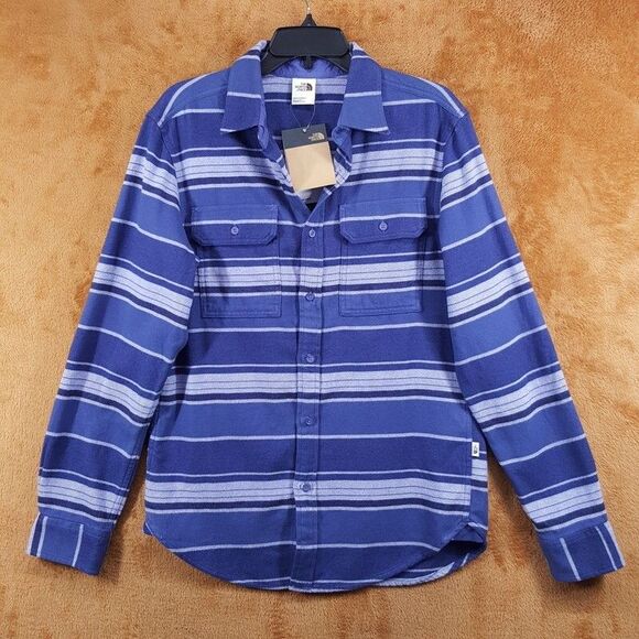 THE NORTH FACE Shirt Mens Small Blue Stripe Button Up Flannel ARROYO $90 - Picture 1 of 8